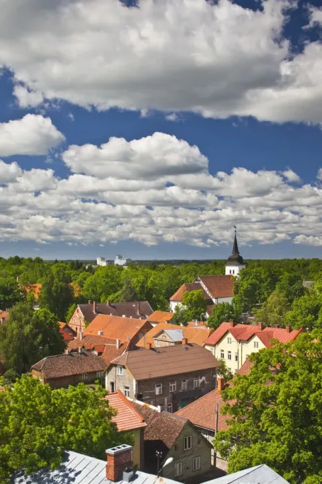 Framed Print : Estonia, Southwestern Estonia, Viljandi, elevated town view from Old Water Tower