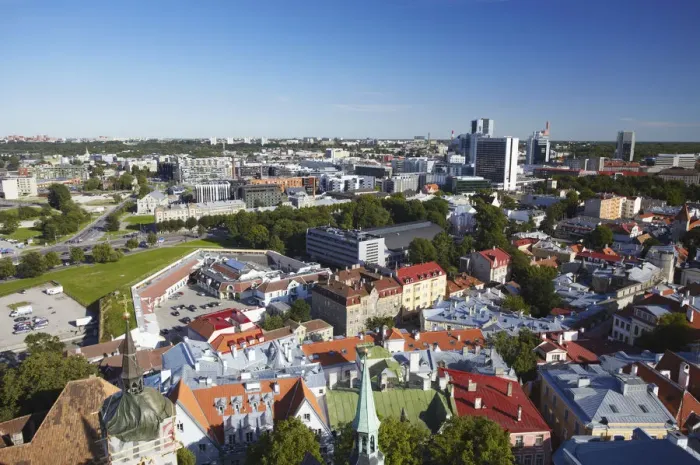 Framed Print : Estonia, Tallinn, View Of Lower Town With Business District In Background Framed Print : Estonia, Tallinn, View Of Lower Town With Business District In Background