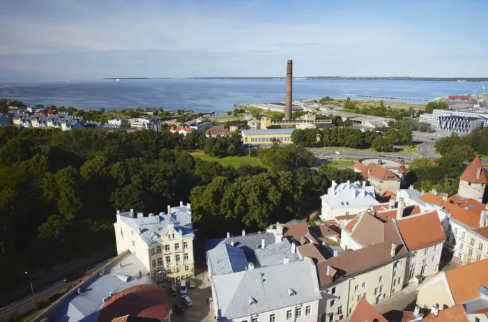 Framed Print : Estonia, Tallinn, View Of Lower Town With Linnahall Harbour In Background Framed Print : Estonia, Tallinn, View Of Lower Town With Linnahall Harbour In Background