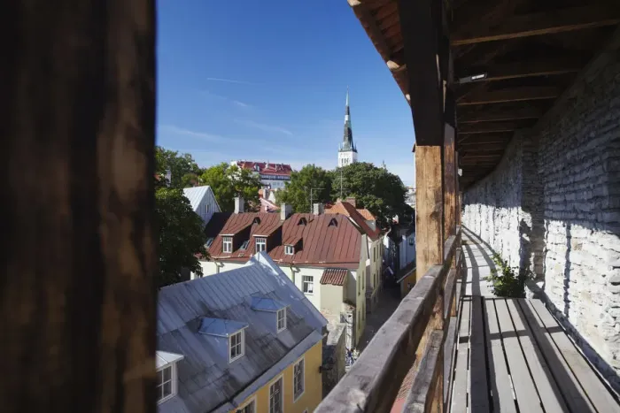 Framed Print : Estonia, Tallinn, View Of Lower Town From Town Wall With Oleviste Church In Background Framed Print : Estonia, Tallinn, View Of Lower Town From Town Wall With Oleviste Church In Background