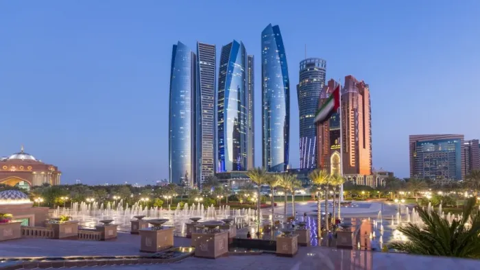 Framed Print : Etihad Towers time lapse viewed over the fountains of the Emirates Palace Hotel, Abu Dhabi Framed Print : Etihad Towers time lapse viewed over the fountains of the Emirates Palace Hotel, Abu Dhabi