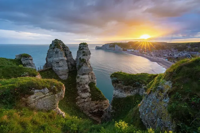 Framed Print : Etretat at sunrise, Octeville sur Mer, Le Havre, Seine Maritime, Normandy, France Framed Print : Etretat at sunrise, Octeville sur Mer, Le Havre, Seine Maritime, Normandy, France