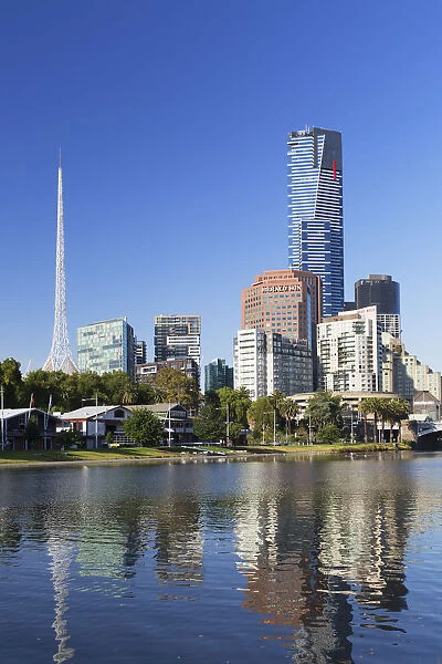 Eureka Tower and Victorian Arts Centre along Yarra River, Melbourne, Victoria, Australia