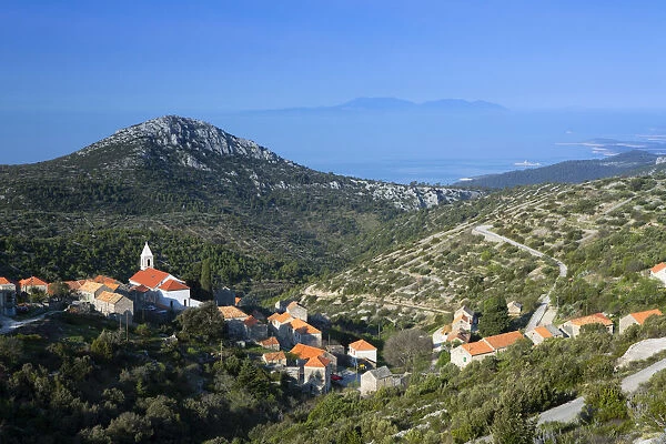 Europe, Balkans, Croatia, Hvar island, a view of the village of Velo Grablje, the