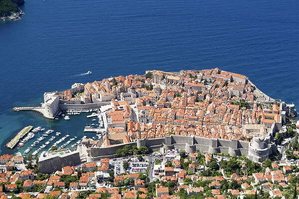 Europe, Croatia, Dalmatia, Dubrovnik, elevated view of the historic centre of town