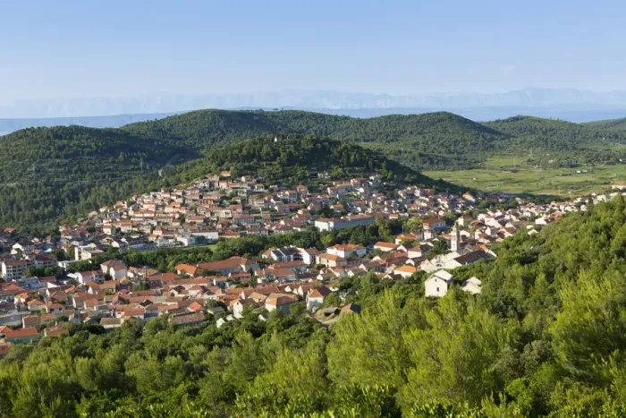 Framed Print : Europe, Croatia, Dalmatia, Korcula Island, elevated view of Blato town Framed Print : Europe, Croatia, Dalmatia, Korcula Island, elevated view of Blato town
