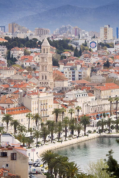 Europe, Croatia, Dalmatia, Split, an elevated view of the harbour and old centre of