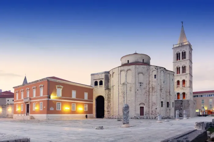 Framed Print : Europe, Croatia, Dalmatia, Zadar, historic centre of town with ruins of the Roman
