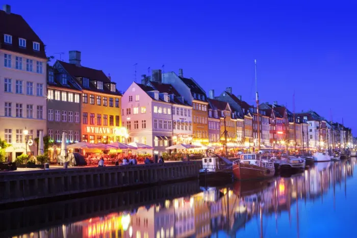 Framed Print : Europe, Denmark, Zealand, Copenhagen, a night time shot of colourful houses in Nyhavn Framed Print : Europe, Denmark, Zealand, Copenhagen, a night time shot of colourful houses in Nyhavn