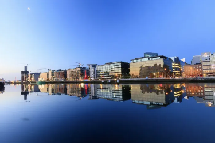 Framed Print : Europe, Dublin, Ireland, buildings reflecting on the Liffey river by night Framed Print : Europe, Dublin, Ireland, buildings reflecting on the Liffey river by night