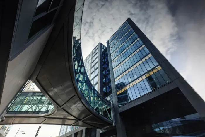 Framed Print : Europe, Dublin, Ireland, Google company building with elevated footpath Framed Print : Europe, Dublin, Ireland, Google company building with elevated footpath