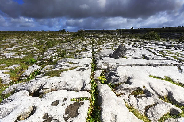 Europe, Dublin, Ireland, Poulnabrone dolmen and karst rock formations in Burren