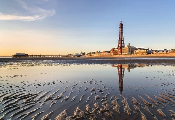 Europe, England, Lancashire, Blackpool, Blackpool Tower and Beach