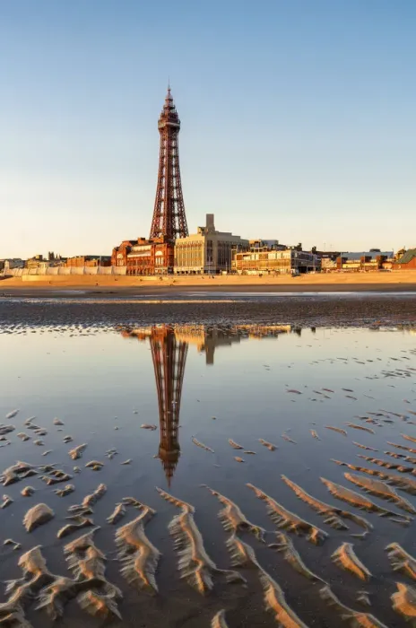 Framed Print : Europe, England, Lancashire, Blackpool, Blackpool Tower and Beach