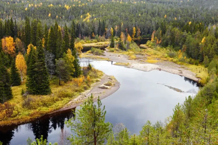 Framed Print : Europe, Finland, Lapland, Kuusamo, Oulanka National Park, a bend in the Oulanka River Framed Print : Europe, Finland, Lapland, Kuusamo, Oulanka National Park, a bend in the Oulanka River