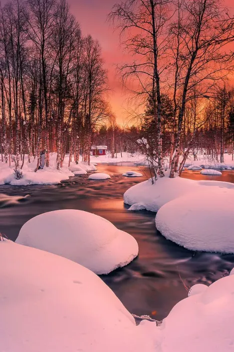Framed Print : Europe, Finland, river near Ruka at sunset in winter Framed Print : Europe, Finland, river near Ruka at sunset in winter