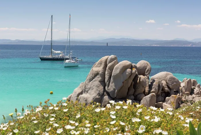 Framed Print : Europe, France Corsica, Corse-du-Sud, Lavezzi Islands, yachts in the calm waters of the Lavezzi Islands in the far south of Corsica with wild flowers in the foreground Framed Print : Europe, France Corsica, Corse-du-Sud, Lavezzi Islands, yachts in the calm waters of the Lavezzi Islands in the far south of Corsica with wild flowers in the foreground