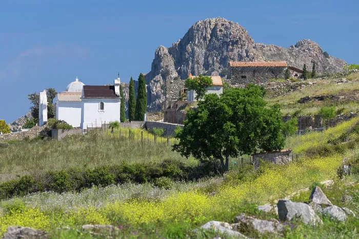Framed Print : Europe, France Corsica, Corse Haute-Corse, Balagne, The chapel near Sant'Antonino in spring