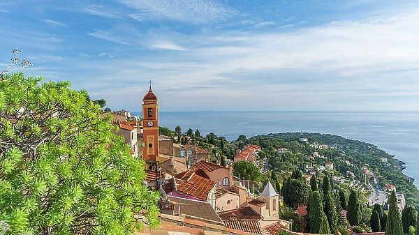 Europe, France, Cote D'Azur. the village of Roquebrune and the view towards Cap Martin
