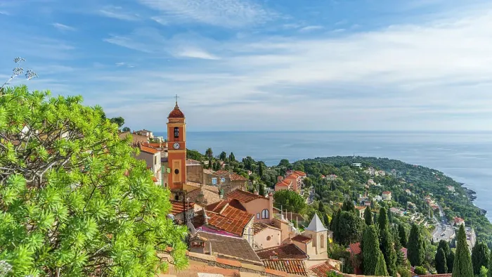 Framed Print : Europe, France, Cote D'Azur. the village of Roquebrune and the view towards Cap Martin Framed Print : Europe, France, Cote D'Azur. the village of Roquebrune and the view towards Cap Martin