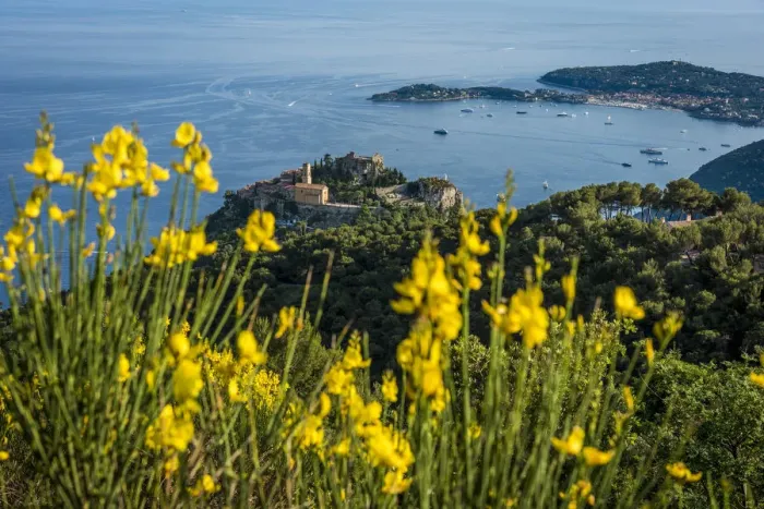 Framed Print : Europe, France, Eze. Panoramic view from the hill towards Eze and the Cote Azur with Framed Print : Europe, France, Eze. Panoramic view from the hill towards Eze and the Cote Azur with