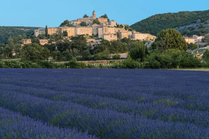 Framed Print : Europe, France, Provence, Banon with lavender field Framed Print : Europe, France, Provence, Banon with lavender field