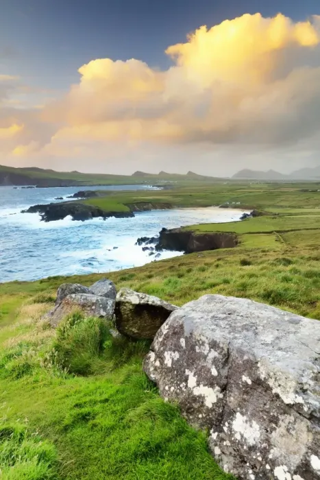 Framed Print : Europe, Ireland, sunset view over Ballyferriter Bay, Sybil Point and the peaks of the Three Sisters Framed Print : Europe, Ireland, sunset view over Ballyferriter Bay, Sybil Point and the peaks of the Three Sisters