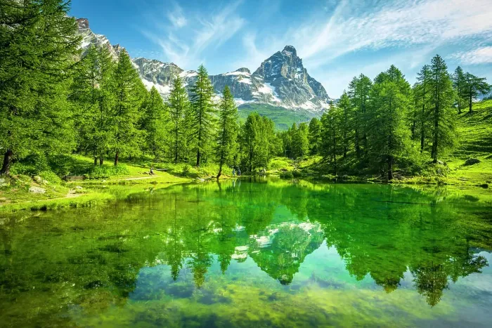 Framed Print : Europe, Italy, Aosta Valley. The iconic Matterhorn reflecting on the Lago Blu near to Breuil-Cervinia