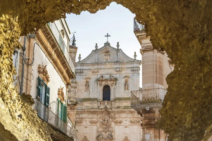 Framed Print : Europe, Italy, Apulia. Church in Martina Franca, Basilica of Saint Martin, seenn through an installation of modern art Framed Print : Europe, Italy, Apulia. Church in Martina Franca, Basilica of Saint Martin, seenn through an installation of modern art