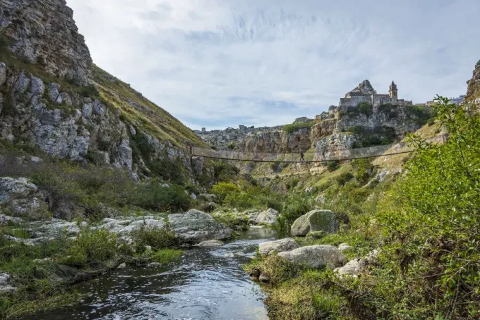 Framed Print : europe, Italy, Basilicata. Matera, the suspension bridge over the river Gravina Framed Print : europe, Italy, Basilicata. Matera, the suspension bridge over the river Gravina