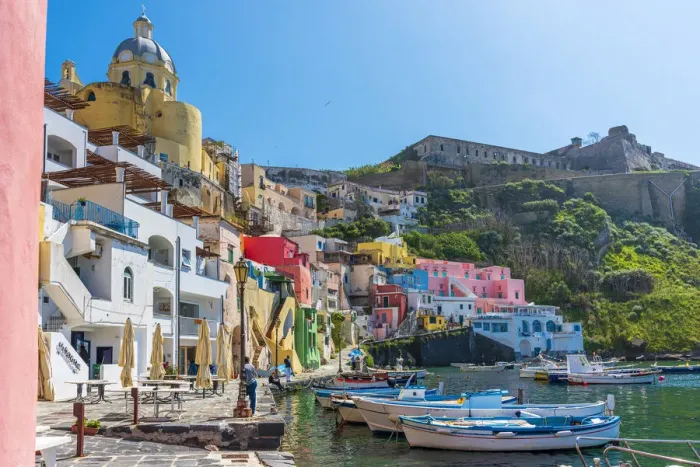 Framed Print : Europe, Italy, Campania. The characteristic little harbour of Procida Framed Print : Europe, Italy, Campania. The characteristic little harbour of Procida