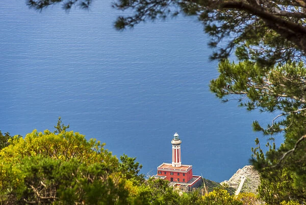 Europe, Italy, Campania. The lighthouse Faro di Punta Carena on Capri Island