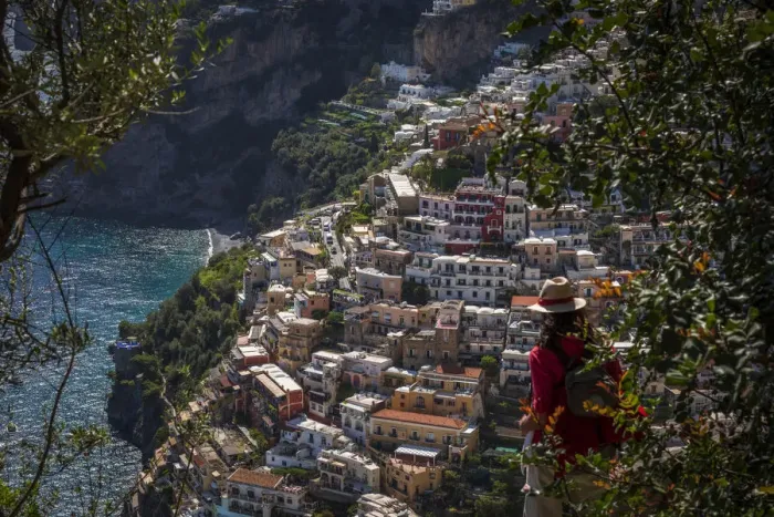 Framed Print : Europe, Italy, Campania. the view from the Gods path towards Positano Framed Print : Europe, Italy, Campania. the view from the Gods path towards Positano