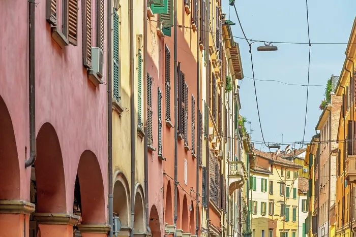 Framed Print : europe, Italy, Emilia-Romagna, Bologna. A road in the historic centre with the typical porticoes Framed Print : europe, Italy, Emilia-Romagna, Bologna. A road in the historic centre with the typical porticoes