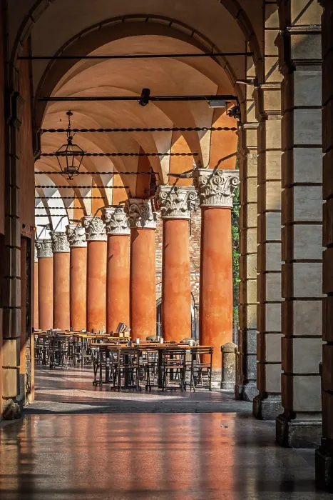 Framed Print : europe, Italy, Emilia-Romagna, Bologna. A road in the historic centre with the typical porticoes Framed Print : europe, Italy, Emilia-Romagna, Bologna. A road in the historic centre with the typical porticoes