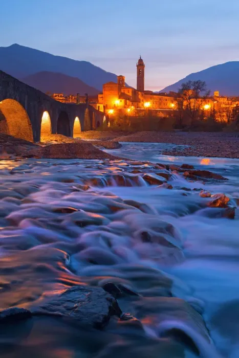 Framed Print : Europe, Italy, Emilia Romagna, Piacenza district. Bobbio at dusk Framed Print : Europe, Italy, Emilia Romagna, Piacenza district. Bobbio at dusk