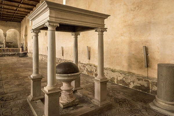 europe, Italy, Friuli-Venezia-Giulia. The baptisimal font of the cathedral of Aquileia