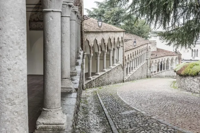 Framed Print : europe, Italy, Friuli-Venezia-Giulia. The arcades of the Piazzale del Castello in Udine