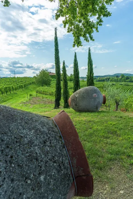 Framed Print : europe, Italy, Friuli Venezia Giulia. Amphorae symbolizing the Ribolla gialla wine from Oslavia