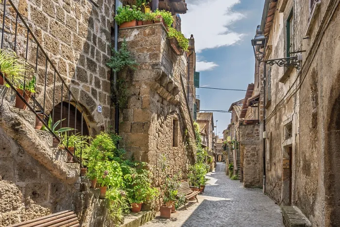 Framed Print : europe, Italy, Latium. A street in the tiny village of Barbarano Romano