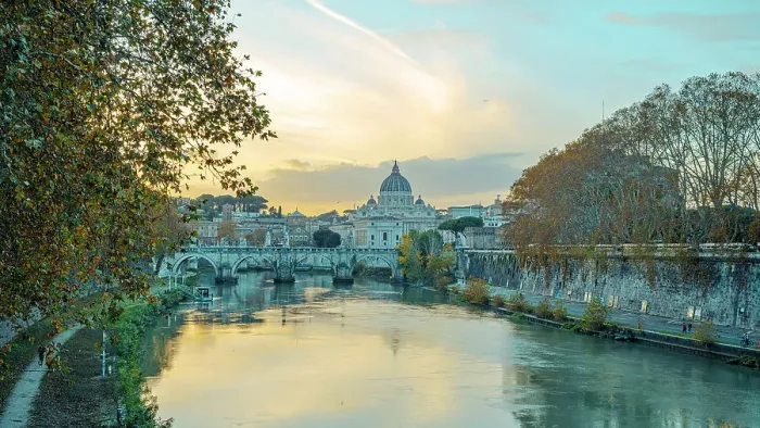 Framed Print : europe, Italy, Latium and Vatican. Sunset with Saint Peter´s Basilica and the river Tiber Framed Print : europe, Italy, Latium and Vatican. Sunset with Saint Peter´s Basilica and the river Tiber