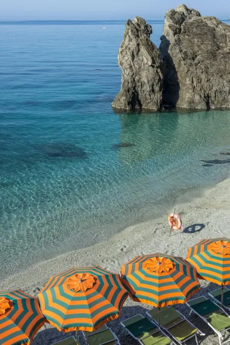 Framed Print : Europe, Italy, Liguria. Beach in Monterosso, Cinque Terre