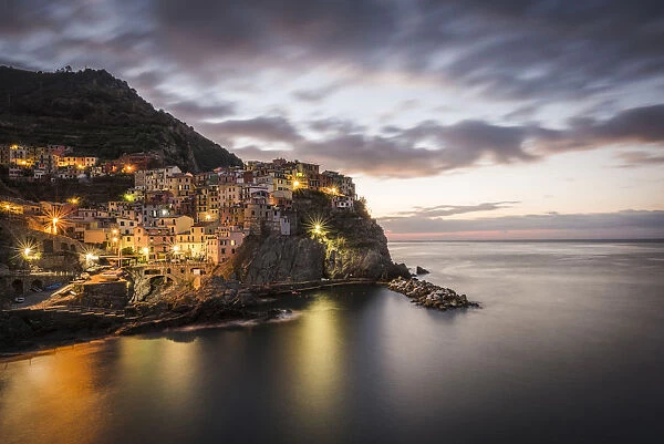 Europe, Italy, Liguria. Cinque Terre, Manarola at dawn