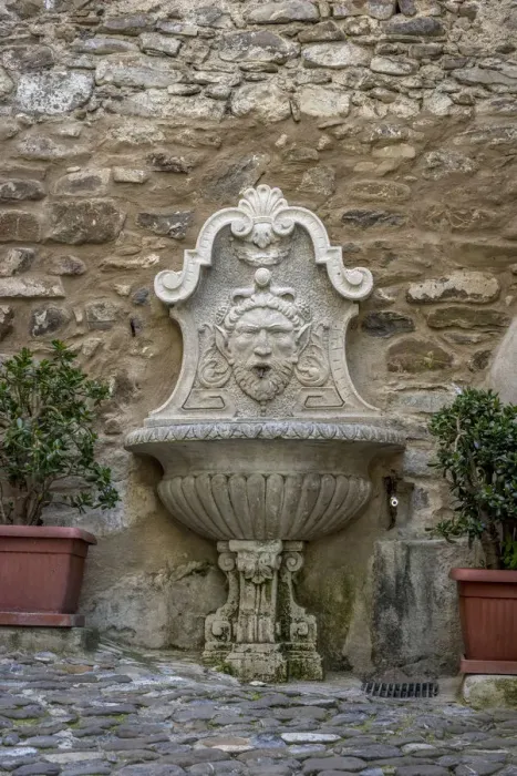 Framed Print : Europe, Italy, Liguria. Dolceacqua. Fountain in the town Framed Print : Europe, Italy, Liguria. Dolceacqua. Fountain in the town