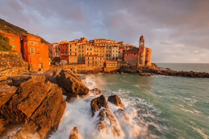 Framed Print : Europe, Italy, Liguria, La Spezia district. Tellaro at sunset