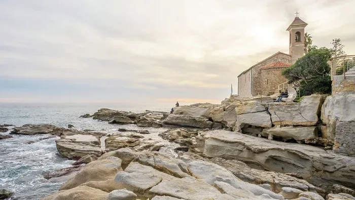 Framed Print : Europe, Italy, Liguria. The little church of Sant'Ampelio in Bordighera at sunset Framed Print : Europe, Italy, Liguria. The little church of Sant'Ampelio in Bordighera at sunset