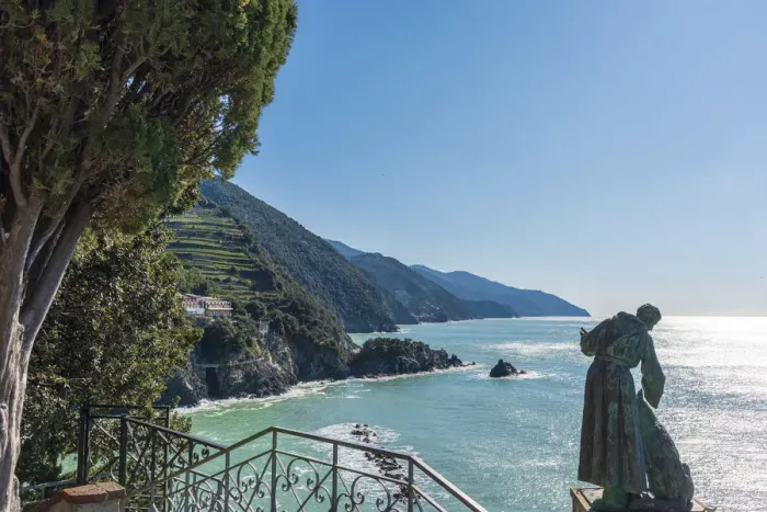 Framed Print : Europe, Italy, Liguria. Monterosso statue of Saint Francis overlooking the sea Framed Print : Europe, Italy, Liguria. Monterosso statue of Saint Francis overlooking the sea
