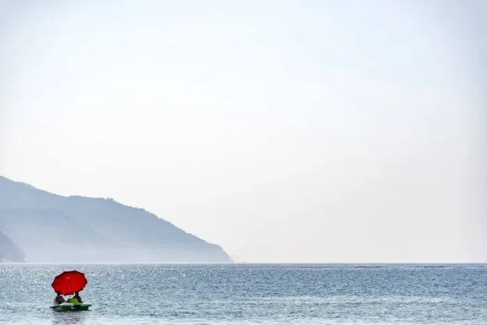 Framed Print : Europe, Italy, Liguria. a Pedalo in Monterosso, Cinque Terre