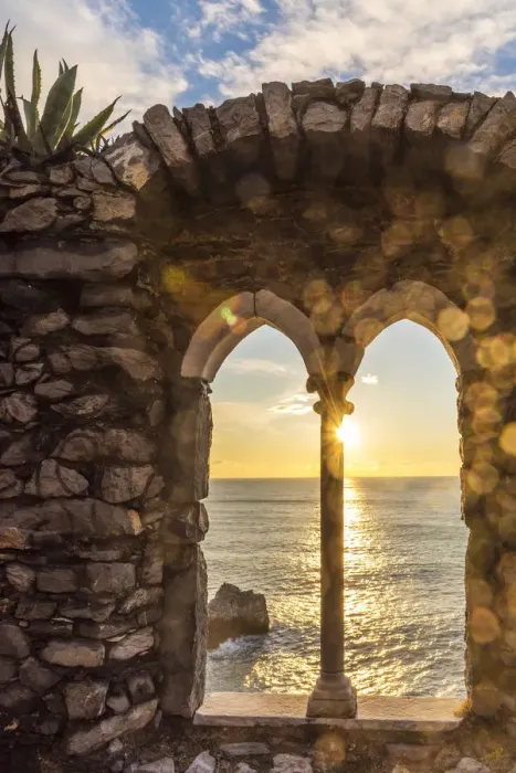 Framed Print : Europe, Italy, Liguria, Portovenere. Sunset seen through the old ruins Framed Print : Europe, Italy, Liguria, Portovenere. Sunset seen through the old ruins
