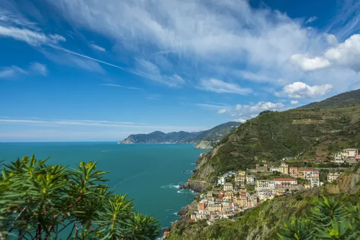 Framed Print : Europe, Italy, Liguria. View over the Cinque Terre coast with the village of Riomaggiore Framed Print : Europe, Italy, Liguria. View over the Cinque Terre coast with the village of Riomaggiore